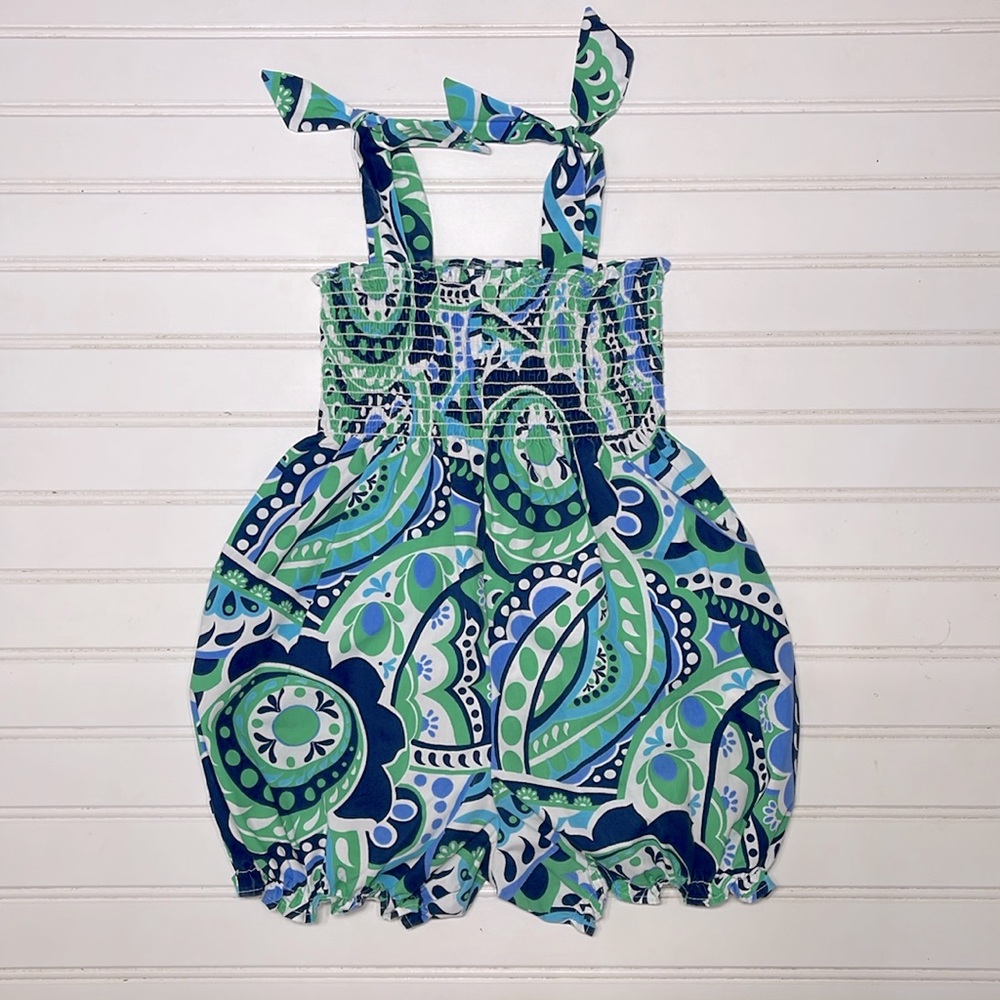 KELLY’S KIDS EUC Smocked Paisley Tie Strap Bubble Romper
